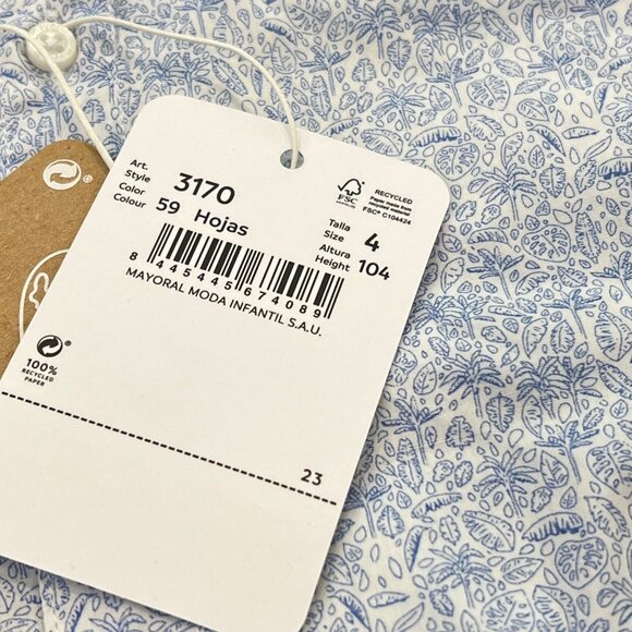 Mayoral Ecofriends Boys Long Sleeve Floral Button-Up Shirt Size 4 100% Cotton NW - Picture 3 of 4